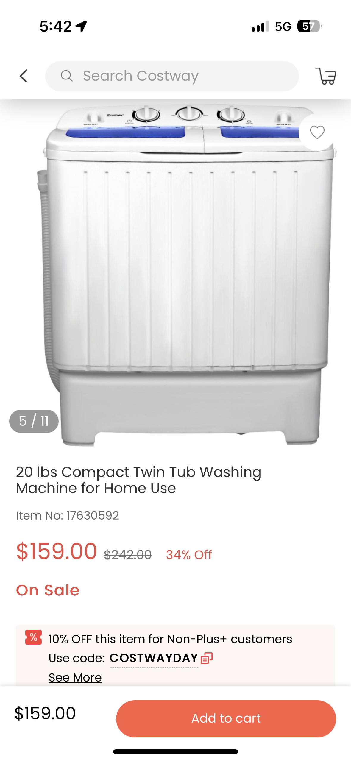 Costway 17.6lb Portable Mini Compact Twin Tub Washing Machine
